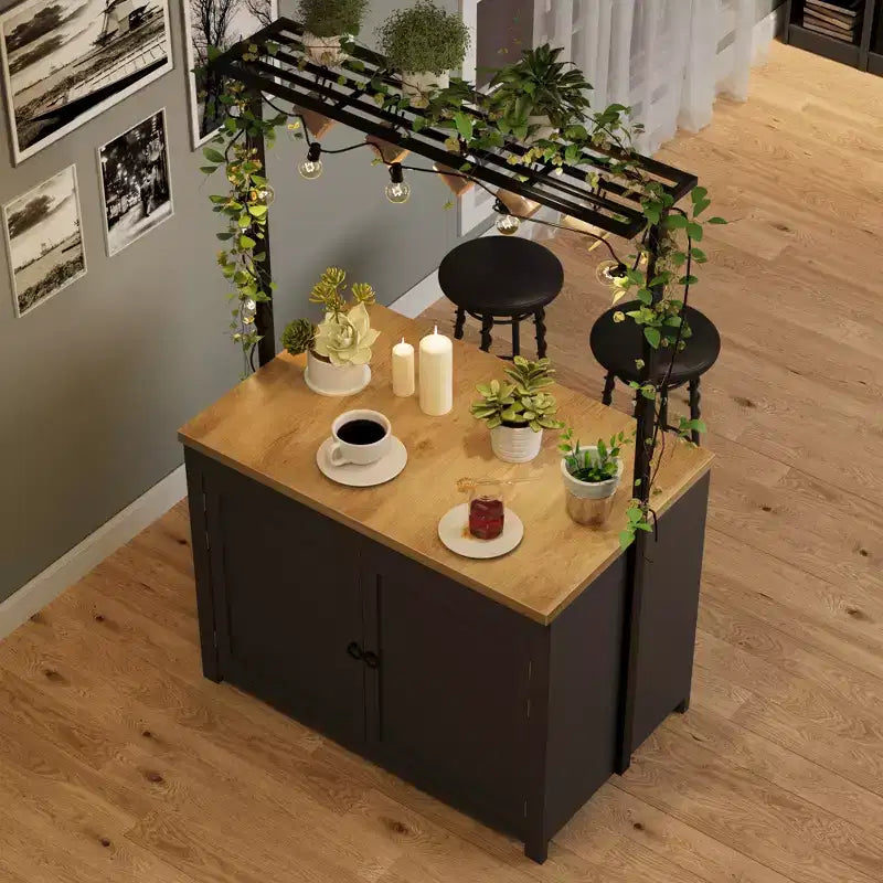 Îlot de cuisine 42 po avec rangement, chariot de cuisine multifonctionnel robuste avec plan de travail épais de 30 mm, étagères 2 niveaux, 5 crochets