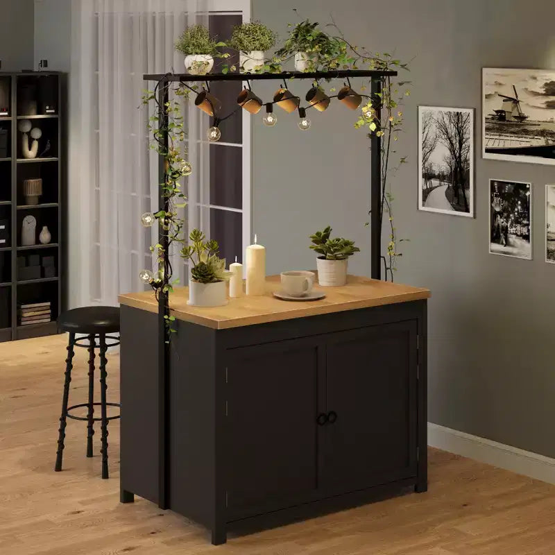 Îlot de cuisine 42 po avec rangement, chariot de cuisine multifonctionnel robuste avec plan de travail épais de 30 mm, étagères 2 niveaux, 5 crochets