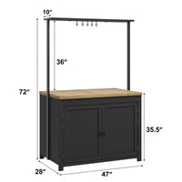 Îlot de cuisine 42 po avec rangement, chariot de cuisine multifonctionnel robuste avec plan de travail épais de 30 mm, étagères 2 niveaux, 5 crochets