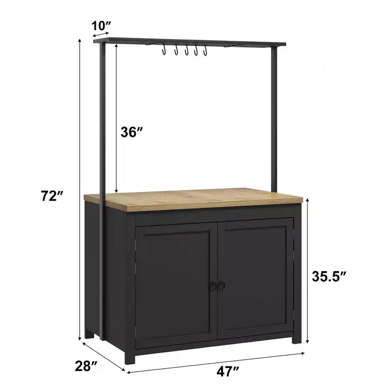 Îlot de cuisine 42 po avec rangement, chariot de cuisine multifonctionnel robuste avec plan de travail épais de 30 mm, étagères 2 niveaux, 5 crochets