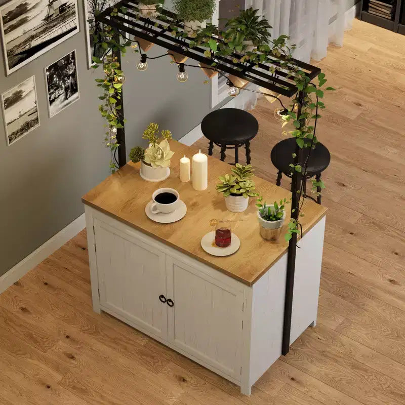 Îlot de cuisine 42 po avec rangement, chariot de cuisine multifonctionnel robuste avec plan de travail épais de 30 mm, étagères 2 niveaux, 5 crochets