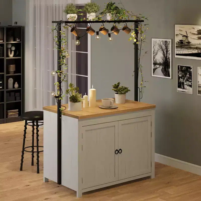 Îlot de cuisine 42 po avec rangement, chariot de cuisine multifonctionnel robuste avec plan de travail épais de 30 mm, étagères 2 niveaux, 5 crochets