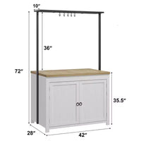 Îlot de cuisine 42 po avec rangement, chariot de cuisine multifonctionnel robuste avec plan de travail épais de 30 mm, étagères 2 niveaux, 5 crochets