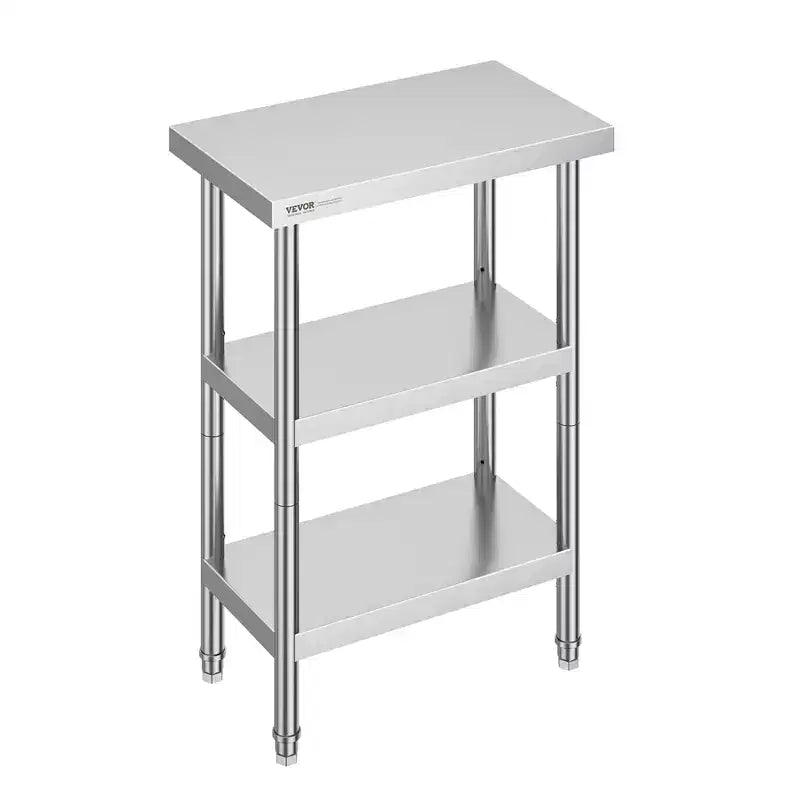 Table de préparation alimentaire en acier inoxydable VEVOR, table de travail de cuisine commerciale de 35,5 x 61 x 86 cm, avec 2 étagères inférieures réglables, table de préparation robuste