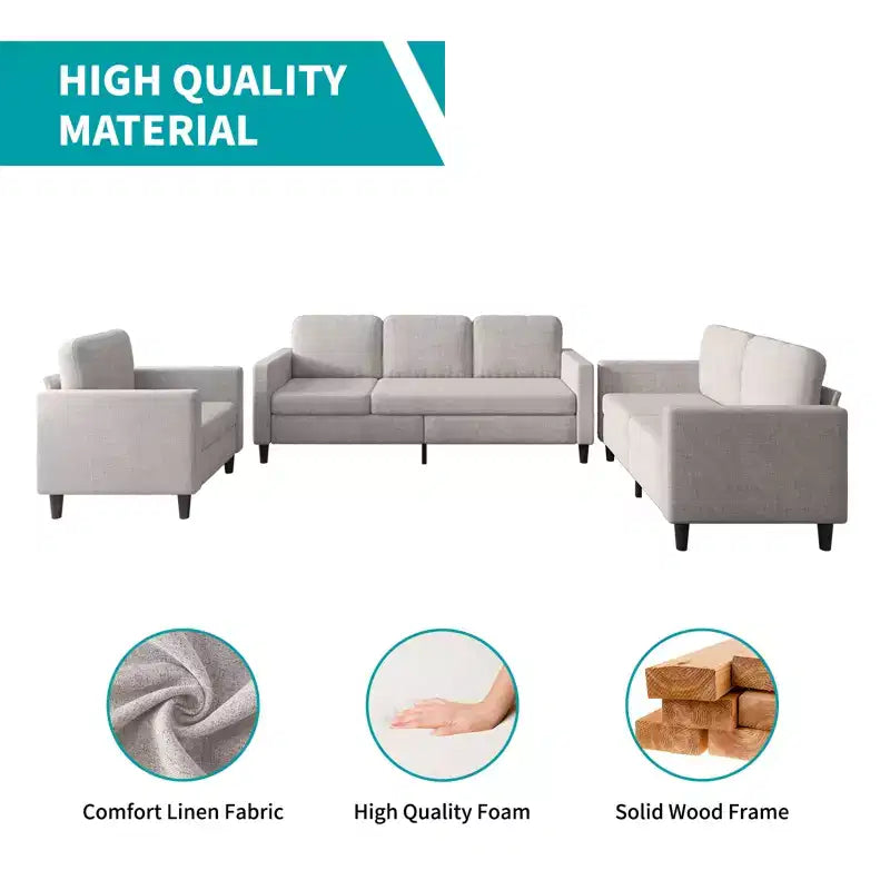 Ensemble canapé d'angle Mjkone pour salon, canapé 3 places et causeuse et fauteuil une place