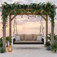 Whisen Weather Resistant 69 PE Wicker 3-Person Outdoor Swing Chair Patio Hanging Porch Swing Bench with Chains and Cushions