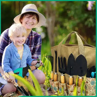 SCUDDLES Sac à outils de jardin robuste avec outils à main d'extérieur - Kit d'outils de jardin en acier inoxydable, gants et sac de rangement (ensemble de 8 pièces)