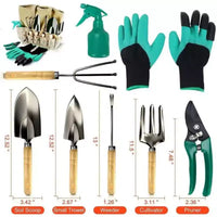 SCUDDLES Sac à outils de jardin robuste avec outils à main d'extérieur - Kit d'outils de jardin en acier inoxydable, gants et sac de rangement (ensemble de 8 pièces)
