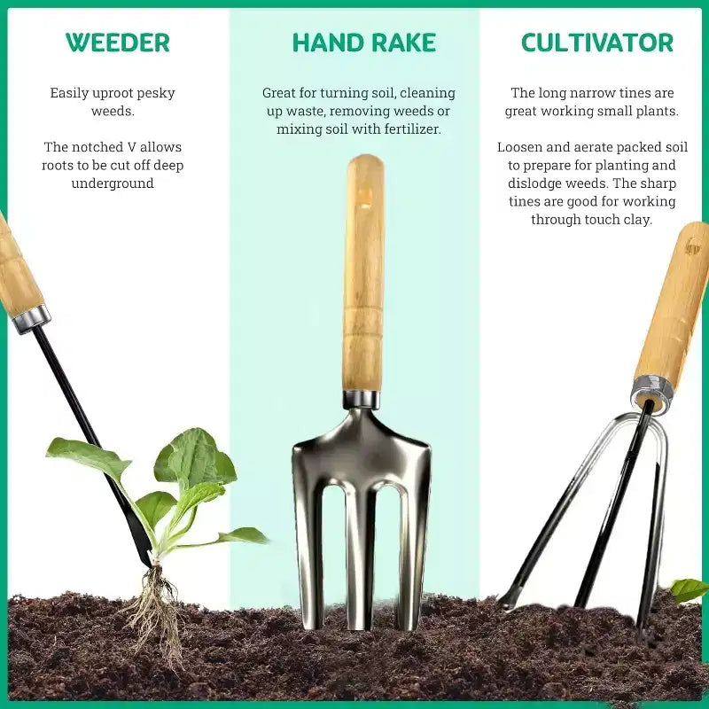 SCUDDLES Sac à outils de jardin robuste avec outils à main d'extérieur - Kit d'outils de jardin en acier inoxydable, gants et sac de rangement (ensemble de 8 pièces)
