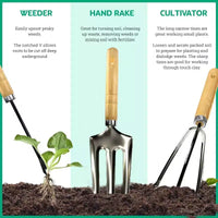 SCUDDLES Sac à outils de jardin robuste avec outils à main d'extérieur - Kit d'outils de jardin en acier inoxydable, gants et sac de rangement (ensemble de 8 pièces)