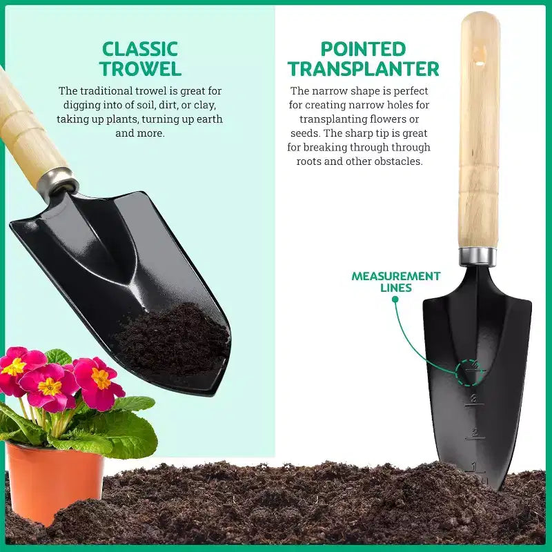 SCUDDLES Sac à outils de jardin robuste avec outils à main d'extérieur - Kit d'outils de jardin en acier inoxydable, gants et sac de rangement (ensemble de 8 pièces)