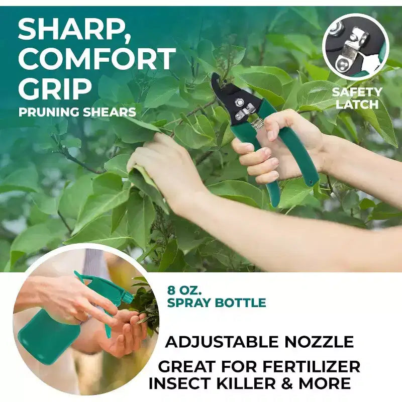 SCUDDLES Sac à outils de jardin robuste avec outils à main d'extérieur - Kit d'outils de jardin en acier inoxydable, gants et sac de rangement (ensemble de 8 pièces)
