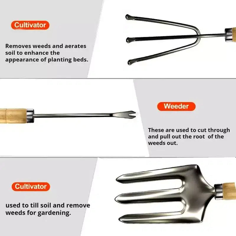 SCUDDLES Sac à outils de jardin robuste avec outils à main d'extérieur - Kit d'outils de jardin en acier inoxydable, gants et sac de rangement (ensemble de 8 pièces)