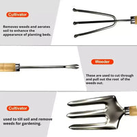 SCUDDLES Sac à outils de jardin robuste avec outils à main d'extérieur - Kit d'outils de jardin en acier inoxydable, gants et sac de rangement (ensemble de 8 pièces)