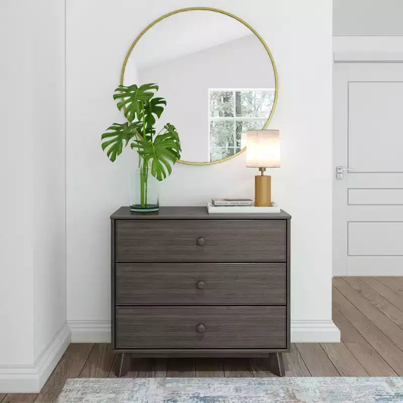 Plank+Beam Commode classique à 3 tiroirs en bois massif, petite commode de chambre, commode à tiroirs
