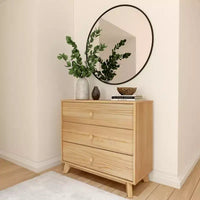 Plank+Beam Commode classique à 3 tiroirs en bois massif, petite commode de chambre, commode à tiroirs
