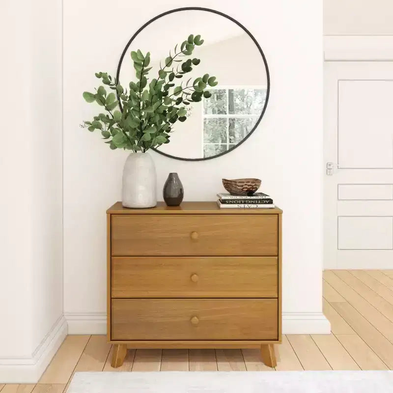 Plank+Beam Commode classique à 3 tiroirs en bois massif, petite commode de chambre, commode à tiroirs