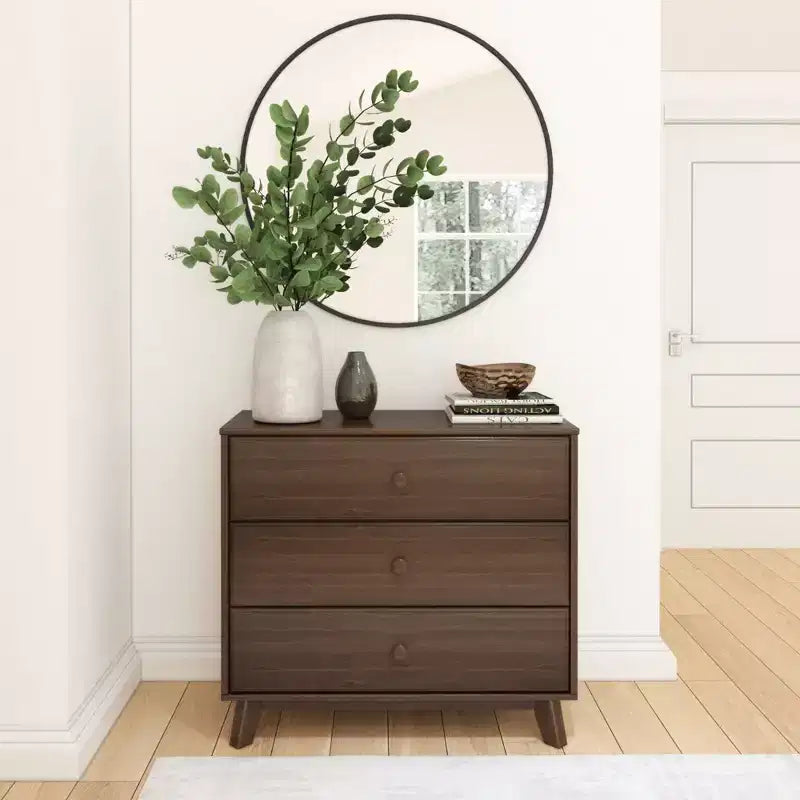 Plank+Beam Commode classique à 3 tiroirs en bois massif, petite commode de chambre, commode à tiroirs