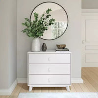 Plank+Beam Commode classique à 3 tiroirs en bois massif, petite commode de chambre, commode à tiroirs