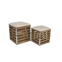 HomeRoots Ensemble de 2 Bancs de Rangement Carrés en Tissu de Lin Marron et Lattes de Bois
