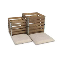 HomeRoots Ensemble de 2 Bancs de Rangement Carrés en Tissu de Lin Marron et Lattes de Bois