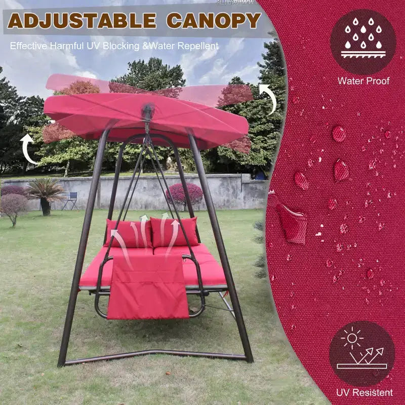 Whisen Balancelle de patio 3 places 93,8 po L en métal, lit balançoire avec coussin et auvent réglable