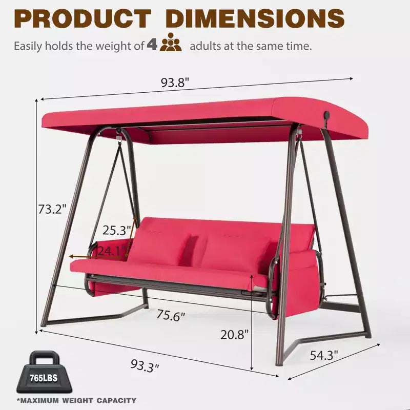 Whisen 93,8 po L Fauteuil-balancelle de terrasse 3 places en métal avec coussin et auvent réglable
