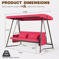Whisen Balancelle de patio 3 places 93,8 po L en métal, lit balançoire avec coussin et auvent réglable