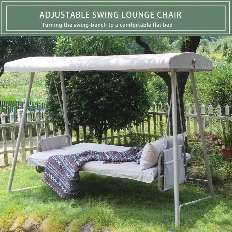 Whisen Balancelle de patio 3 places 93,8 po L en métal, lit balançoire avec coussin et auvent réglable