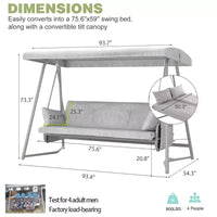 Whisen Balancelle de patio 3 places 93,8 po L en métal, lit balançoire avec coussin et auvent réglable