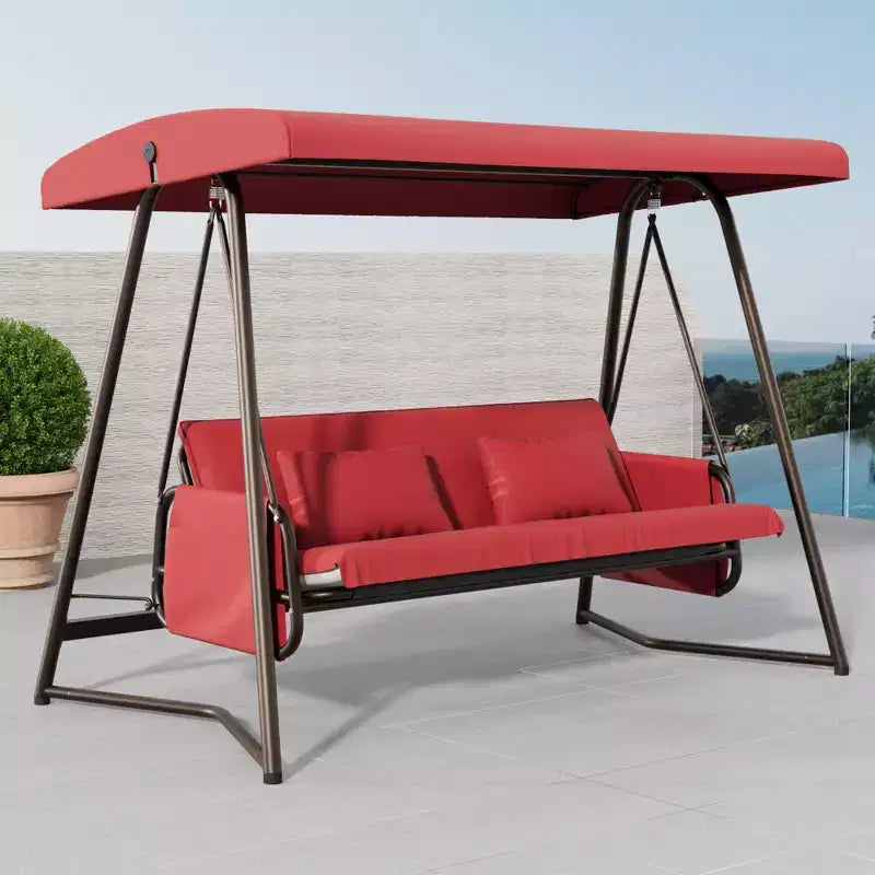 Whisen 93,8 po L Fauteuil-balancelle de terrasse 3 places en métal avec coussin et auvent réglable