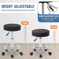 Tabouret roulant rond BestMassage, tabouret de salon avec repose-pieds, coussin en cuir PU, noir