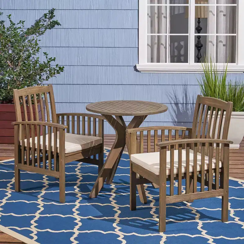 Christopher Knight Home Genois, ensemble de bistro 3 pièces en bois d'acacia d'extérieur avec coussin résistant à l'eau