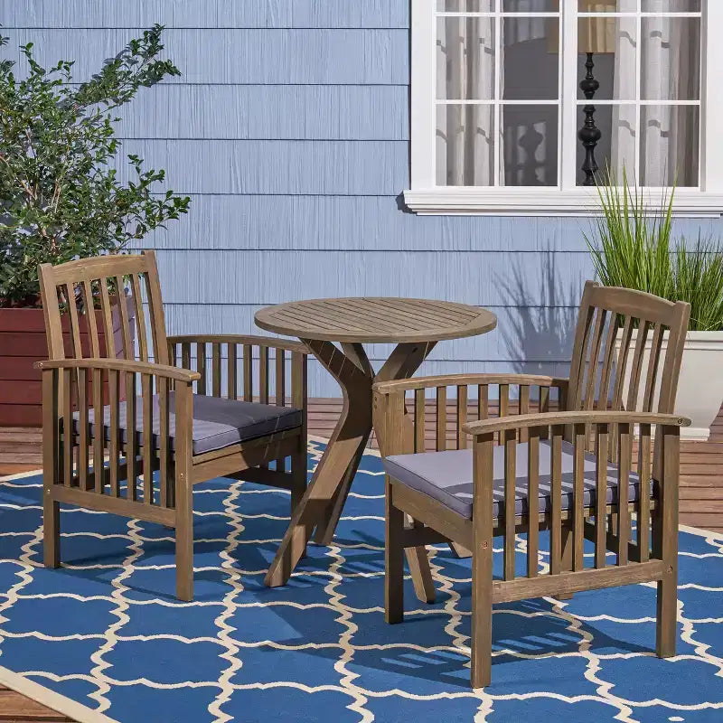 Christopher Knight Home Genois, ensemble de bistro 3 pièces en bois d'acacia d'extérieur avec coussin résistant à l'eau