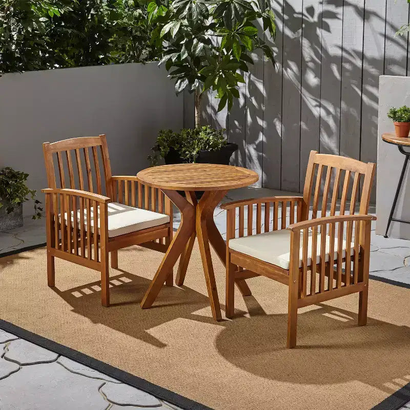 Christopher Knight Home Genois, ensemble de bistro 3 pièces en bois d'acacia d'extérieur avec coussin résistant à l'eau