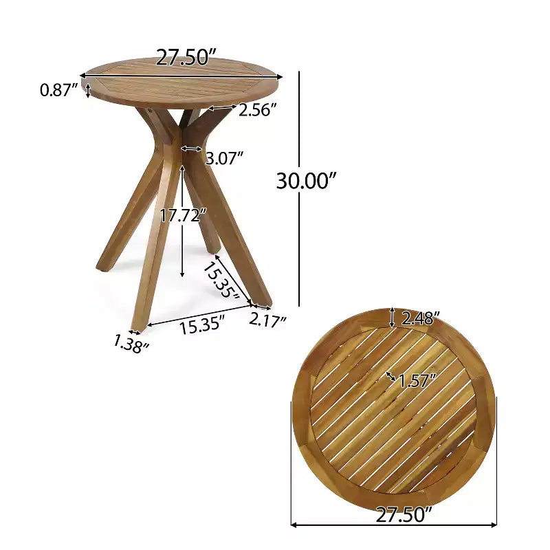 Christopher Knight Home Genois, ensemble de bistro 3 pièces en bois d'acacia d'extérieur avec coussin résistant à l'eau