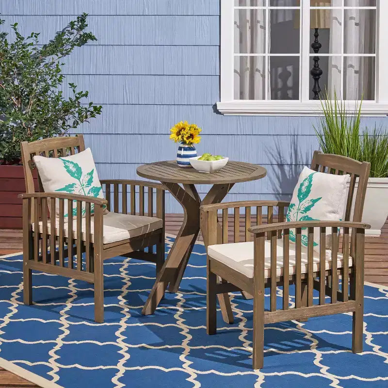 Christopher Knight Home Genois, ensemble de bistro 3 pièces en bois d'acacia d'extérieur avec coussin résistant à l'eau