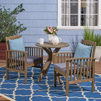 Christopher Knight Home Genois, ensemble de bistro 3 pièces en bois d'acacia d'extérieur avec coussin résistant à l'eau