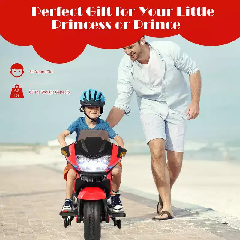 Costway Moto Électrique 12V pour Enfants avec Roues d'Apprentissage et Lumière, Noir