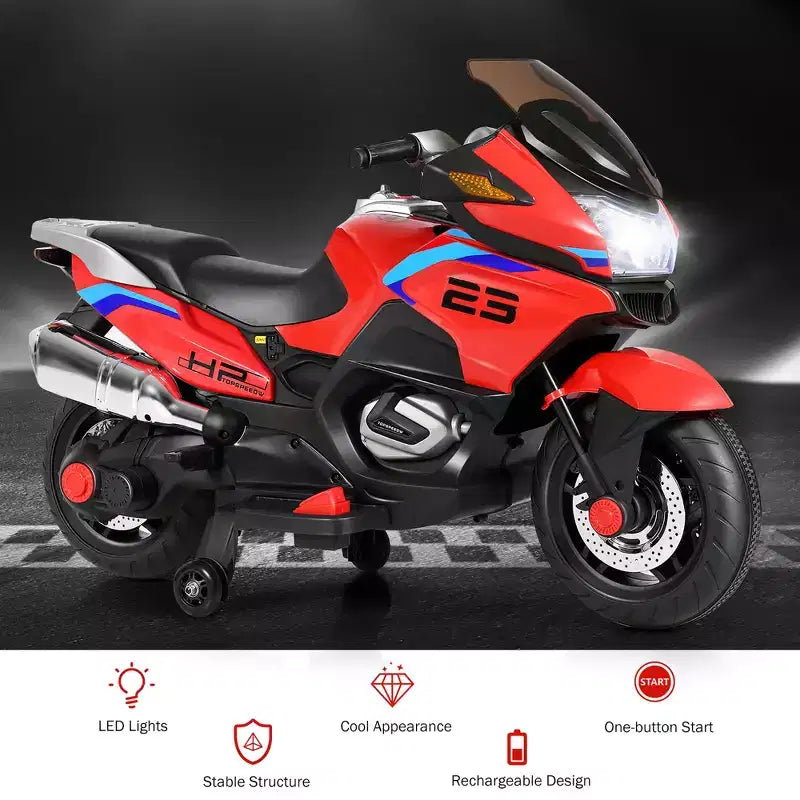 Costway Moto Électrique 12V pour Enfants avec Roues d'Apprentissage et Lumière, Noir