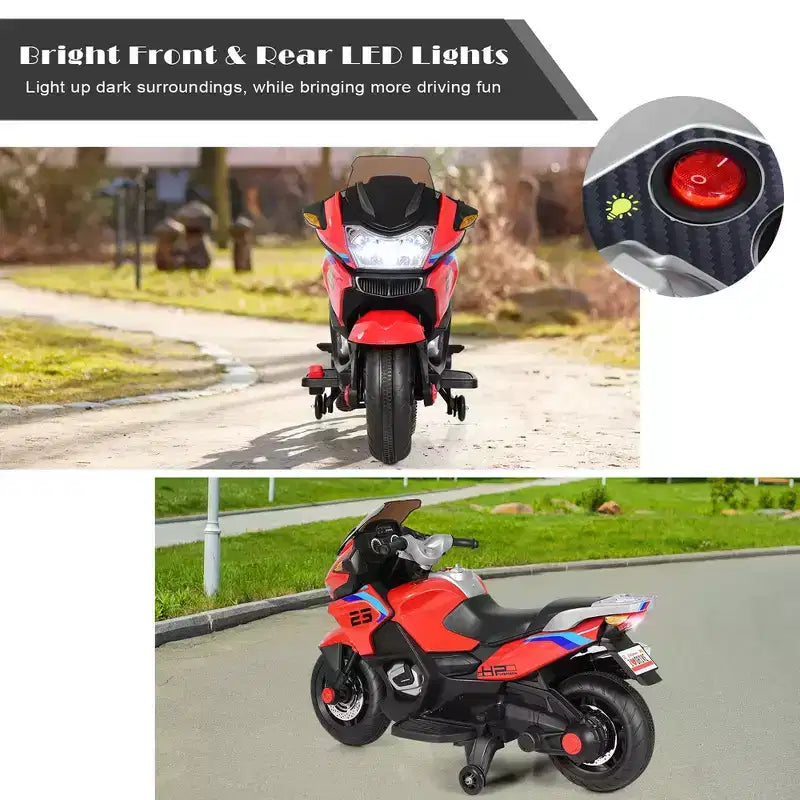 Costway Moto Électrique 12V pour Enfants avec Roues d'Apprentissage et Lumière, Noir