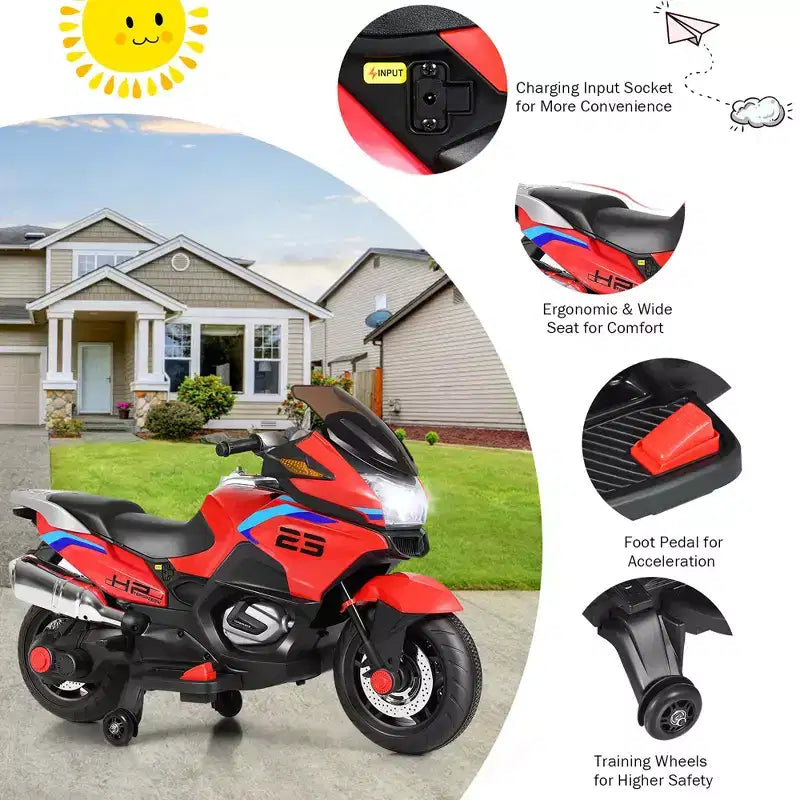 Costway Moto Électrique 12V pour Enfants avec Roues d'Apprentissage et Lumière, Noir