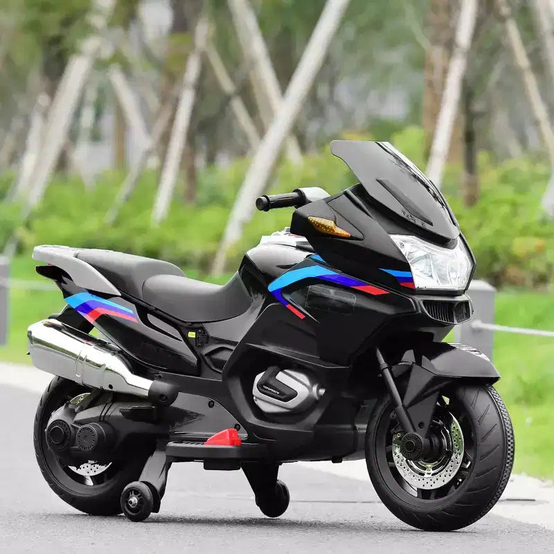 Costway Moto Électrique 12V pour Enfants avec Roues d'Apprentissage et Lumière, Noir