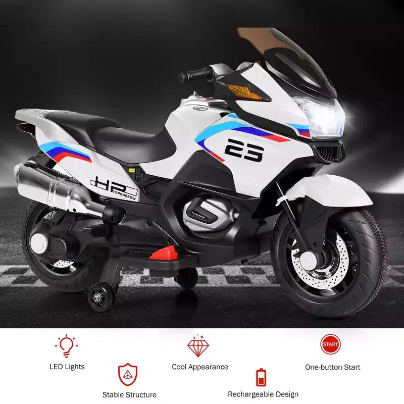 Costway Moto Électrique 12V pour Enfants avec Roues d'Apprentissage et Lumière, Noir