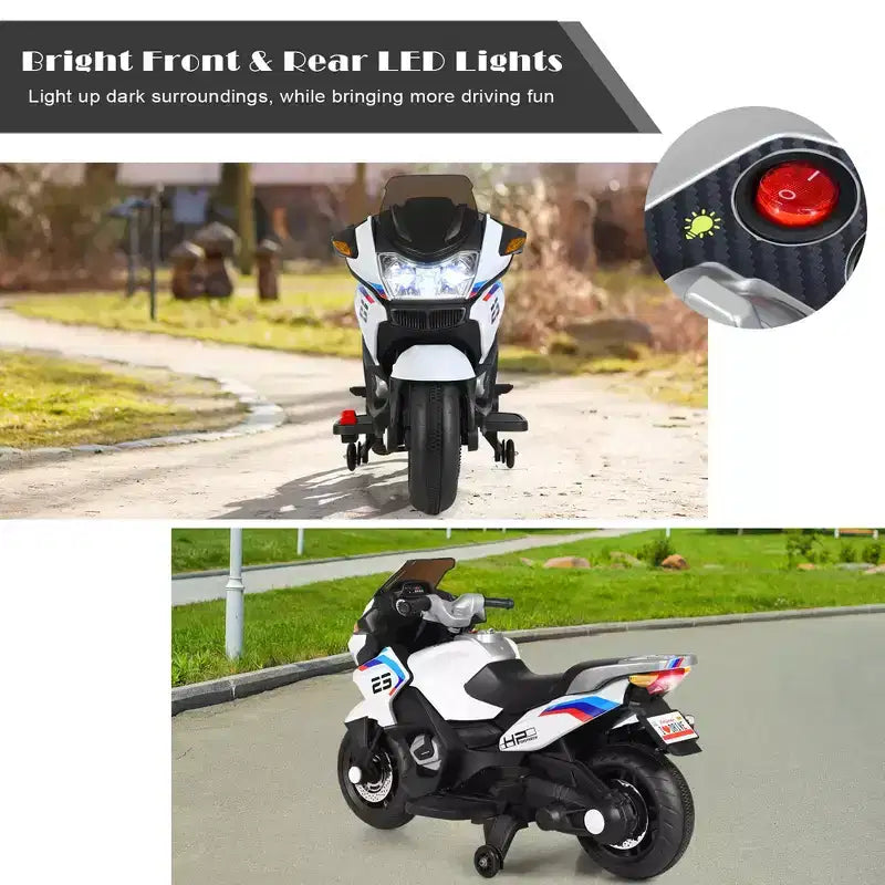 Costway Moto Électrique 12V pour Enfants avec Roues d'Apprentissage et Lumière, Noir