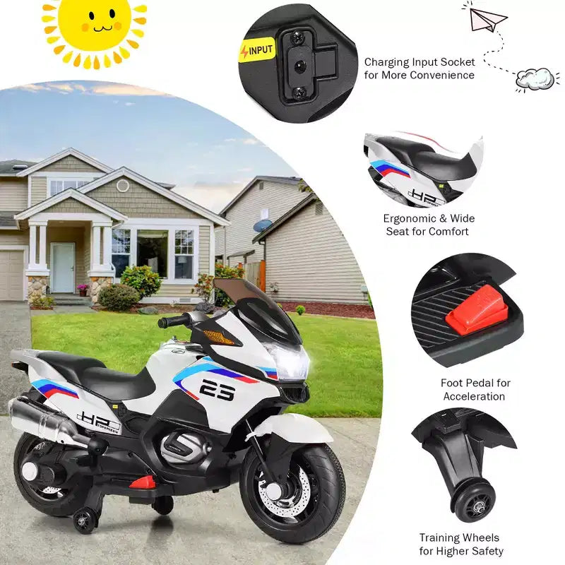 Costway Moto Électrique 12V pour Enfants avec Roues d'Apprentissage et Lumière, Noir