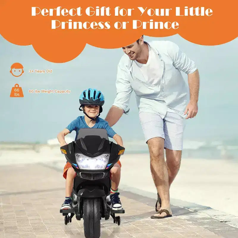 Costway Moto Électrique 12V pour Enfants avec Roues d'Apprentissage et Lumière, Noir