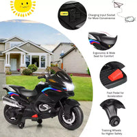 Costway Moto Électrique 12V pour Enfants avec Roues d'Apprentissage et Lumière, Noir