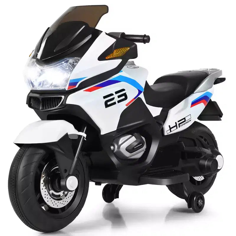 Costway Moto Électrique 12V pour Enfants avec Roues d'Apprentissage et Lumière, Noir