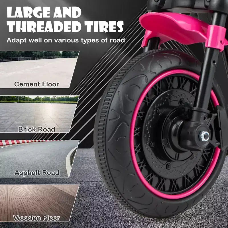 Costway Moto électrique 6V pour enfants avec roulettes d'apprentissage, phares LED, console musicale Bleu/Rose/Rouge